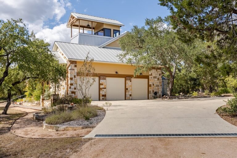 The Noble House Hill Country estate exterior on 14 acres in Driftwood, Texas